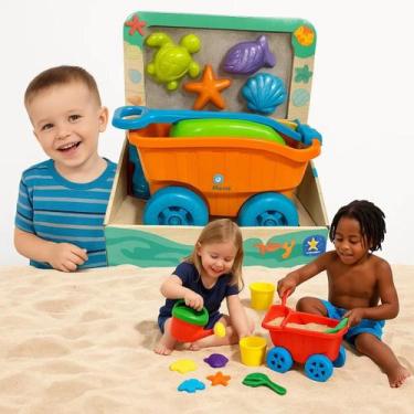 Imagem de Carriola De Praia C/ Rodinha Kit Completo Baldinho Regador - DiverToys