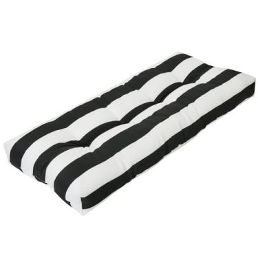 Imagem de FUNHOME Almofada de banco de pátio 121 x 45 cm, antiderrapante resistente à água, almofada de sofá adornada para jardim, balanço, sofá, janela, vime, varanda frontal (listras pretas e brancas)