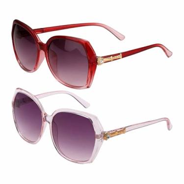 Imagem de HARFINGTON Óculos de sol para mulheres e homens, armação moderna óculos de sol com proteção solar, Gradiente vermelho-rosa e transparente, normal