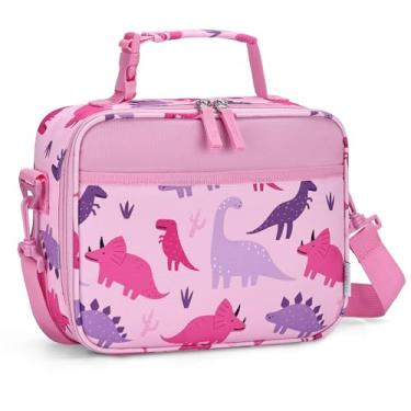 Imagem de VASCHY Lancheira para crianças, caixa térmica reutilizável para churrasqueiras infantis com alça de ombro removível para creche, escola, dinossauros rosa