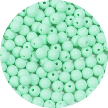 Imagem de 200 peças 10 mm contas redondas lisas de acrílico para artesanato contas espaçadoras com orifício para pulseira faça você mesmo, colar, brincos, chaveiro, joias, suprimentos artesanais, verde menta