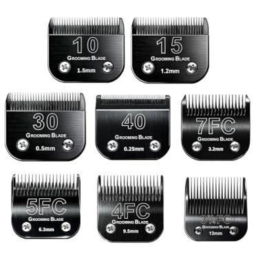 Imagem de MEMIRY Tamanho 10 + 15 + 30 + 40 + 7FC+5FC+4F + 3-3/4FC Lâminas removíveis para cuidados para cães, compatível com Andis, Oster A5, Wahl KM10 Series Clippers, comprimento de corte 0,25 mm-13 mm, preto