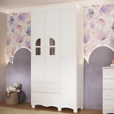 Imagem de Guarda-roupa Infantil 92cm com Vidro 3 Portas e 2 Gavetas Aurora Multimóveis MP4497