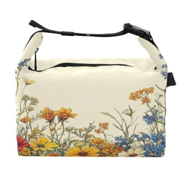 Imagem de STAYTOP Lancheira vintage de flores silvestres com fivela, lancheira isolada para meninos e meninas, lancheira térmica para trabalho escolar