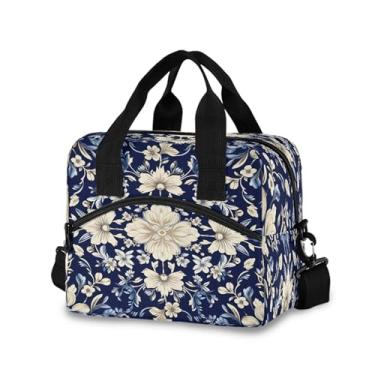 Imagem de Burbuja Lancheira vintage ornamental floral isolada para mulheres e homens, lancheira portátil com alça de ombro destacável, lancheira para viagem, piquenique, escritório, trabalho