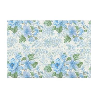 Imagem de Burbuja Tapete de banho de flores azuis, tapete de banheiro absorvente extra macio com suporte antiderrapante para banheiro, banheira, chuveiro, 41 x 61 cm