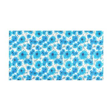 Imagem de Burbuja Tapete de corredor margaridas azuis de pelúcia antiderrapante tapete de cozinha suporte de borracha para corredor, quarto, sala de estar, decoração de entrada, lavável na máquina, 51 x 99 cm