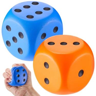 Imagem de Zomiboo 2 Pieces Foam Dice Large Soft Middle Dot Dice Learning 6 Sided Foam Dice 2.7 Inch Fake Dice Anxiety Relieve Dice for Stress Relief(Blue, Orange)