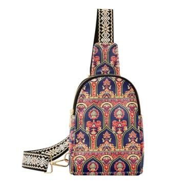 Imagem de CEBUGI Bolsa tiracolo feminina com estampa floral colorida, bolsa tiracolo de couro, bolsa de peito para caminhadas, viagens ao ar livre