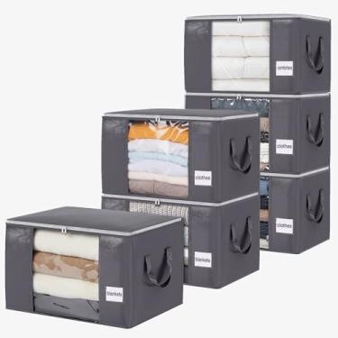 Imagem de YGEOMER Pacote com 6 sacos de armazenamento de cobertores resistentes armazenamento de roupas organizadores de armário recipientes com alça reforçada para roupas, cobertor, edredons, lençóis