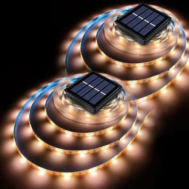 Imagem de Fita de luz solar LED para uso externo, impermeável, 6 m, 180 LED, fita cortável, iluminação solar para caminho de jardim, deck, quintal, escada, degrau, iluminação decorativa de Natal, 2 pacotes