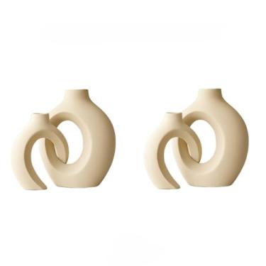 Imagem de Trio de Vasos Decorativos em Cerâmica Fosca Minimalista 5 Modelos Modernos Sala de Estar Trio Bojudo(KIT 2 PAR ENCAIXE)