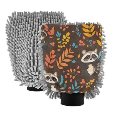 Imagem de STAYTOP Luvas de lavagem de carro de guaxinim com desenho animado, 2 peças, luvas de microfibra de chenille, sem arranhões, panos de esponja de lavagem ultra absorventes para carros, limpeza doméstica