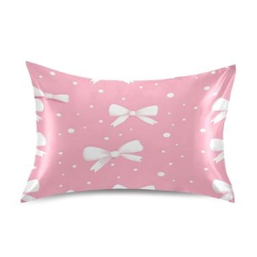 Imagem de xigua Fronha de cetim com laços brancos para cabelo e pele, lavável à máquina, antiderrapante, refrescante, almofada, padrão com fecho de envelope, 51 x 66 cm