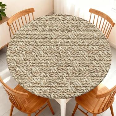 Imagem de Yesad Toalha de mesa redonda com borda elástica para mesa redonda de até 114 a 122 cm, capa de mesa impermeável para acampamento, interior, exterior, férias, verão, palha de tecido