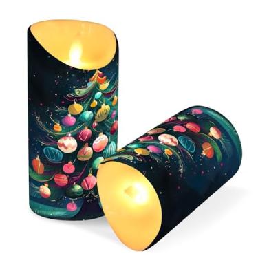Imagem de Blueangle Pacote com 2 velas coloridas de árvore de Natal sem chamas com controle remoto e temporizador, velas LED cintilantes (7,6 cm x 9,9 cm) para decoração de casa, casamento, acampamento (440)