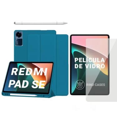 Imagem de Capa Smart Case para Xiaomi Redmi Pad SE 11'' – Magnética, Sleep/Wake, Suporte para Caneta, Tampa Magnética e Suporte Integrado (Verde-petróleo, Capa + Película + Caneta PREMIUM)