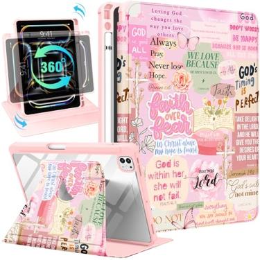 Imagem de Uppuppy Capa inteligente para iPad Pro M4 de 13 polegadas - suporte giratório de 360 graus com suporte para lápis para mulheres e meninas, capa com palavras cristãs para iPad Pro de 13 polegadas 2024