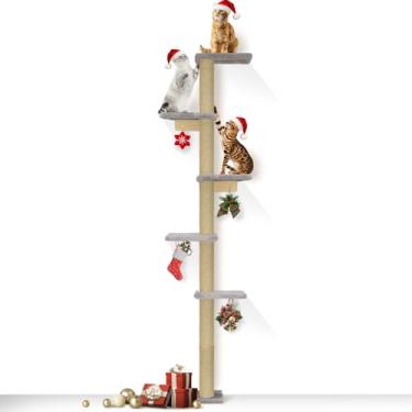Imagem de PAWSCRAT Árvore para gatos montada na parede, torre para gatos do chão ao teto, poste de arranhar na parede de 203 cm, móveis para gatos que economizam espaço e escalada fácil para todos os gatos