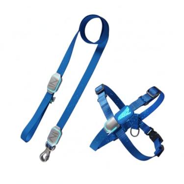 Imagem de Peitoral Ajustável em X e Guia para Cães Azul Marinho - P