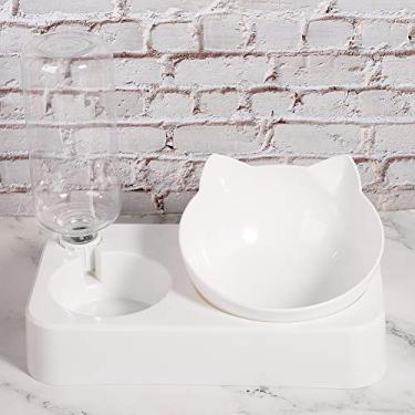 Imagem de Acouto Comedouro para Animais de Estimação Inclinado Em 15° Com Tigela Dupla para Comida e Garrafa de água - Design de Pescoço para Gatos e Cães - Economizador de Espaço e Dispensador de água (L)