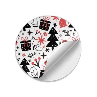 Imagem de Adesivos Redondos Natalinos Handdrawn 25 Unidades Para Decoração - Tamanho 50x50cm