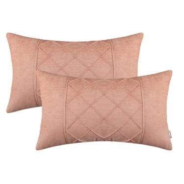 Imagem de BRAWARM Capas de almofada 30 x 50 cm - Capas de travesseiro plissadas rosa empoeirado, pacote com 2 fronhas de chenille macias tingidas sólidas para decoração de casa de sofá-cama
