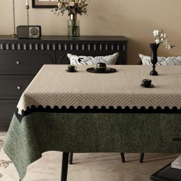 Imagem de Toalhas de mesa de jacquard francesas de algodão floral, capa de mesa retangular listrada, tecido de mesa, impermeável, à prova de óleo, resistente a manchas, fácil de limpar, para jantares, festas