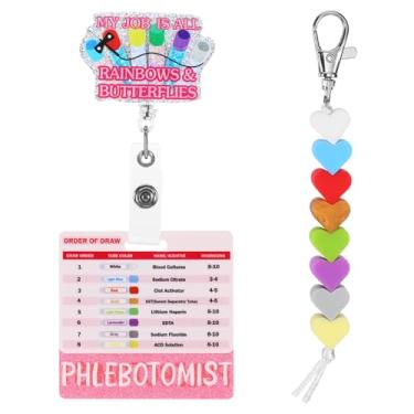Imagem de 8 peças de carretel de crachá de flebotomia para flebotomia com cartão de referência e contas, porta-crachá retrátil para enfermeira, técnico de laboratório, médicos e acessórios para flebotomistas