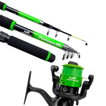 Imagem de Jaú Pesca Kit Vara Telescópica 1,65m com Molinete JP250, Fibra de Vidro, Verde e Preto, 4 Conjuntos Completos com Linha