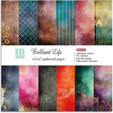 Imagem de 30,48 cm x 30,48 cm Pacote de papel colorido com duas de 12 cores, bloco de papel de papel para diário de um lado para fazer cartões de fim de ano, papel decorativo de origami "faça você mesmo".