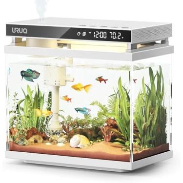 Imagem de Kit de aquário inteligente para aquário de peixes: bomba de água silenciosa de vidro UHD de 7 litros, sistema de autolimpeza, monitoramento de temperatura, difusor de óleo essencial com umidificador