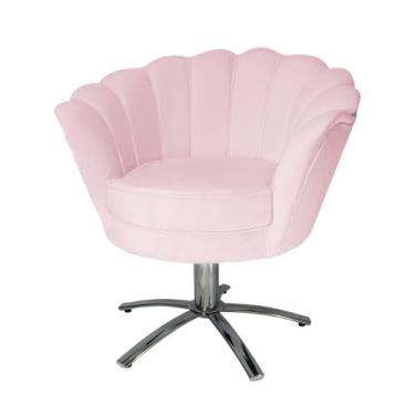 Imagem de Poltrona Decorativa Pétala Pés Metal Giratório Suede Rosa Bebê - DS Es