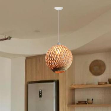 Imagem de Luminária Pendente Mabelly em Corda Sisal Natural Palha Design Redondo Fio Branco