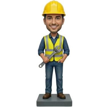 Imagem de Engenheiro personalizado Bobblehead esculpido à mão argila polímero personalizado engenheiro masculino com estatueta chave inglesa, presente exclusivo para profissionais de engenharia