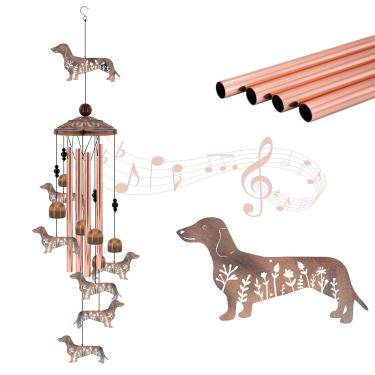 Imagem de Sinos de vento Dachshund para o exterior, presentes de metal Wiener para mulheres/homens, memorial de aniversário Doxie Mom Sinos de vento ao ar livre, decoração de jardim para amantes de cães