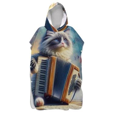 Imagem de TSENQUE Lindo gato colorido animal surfe poncho trocador adultos praia banho com capuz toalhas absorventes masculino poncho com capuz