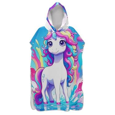 Imagem de TSENQUE Lindo roupão colorido unicórnio azul surfe trocador adulto plus size ponchos femininos com capuz impressão toalha de praia