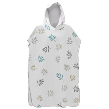 Imagem de Joisal Poncho de surf branco com folhas pastel, roupão para adultos, com capuz, toalha de praia, impressão, absorvente, poncho masculino com capuz
