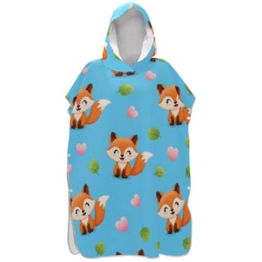 Imagem de Joisal Lindo poncho de surf azul de raposas de desenho animado roupão de banho com capuz toalha de banho unissex de secagem rápida poncho adulto com capuz