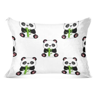 Imagem de Linda fronha de travesseiro de flanela branca grande de desenho animado Pandas decorativa longa padrão queen king size capa de travesseiro bonito grande sonolento, tamanho do corpo, 53 cm x 137 cm
