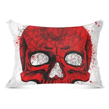 Imagem de Capa de travesseiro de flanela grande de caveira vermelha decorativa longa padrão queen king fronhas fofas fronhas de travesseiro corporal, tamanho do corpo, 53 cm x 137 cm