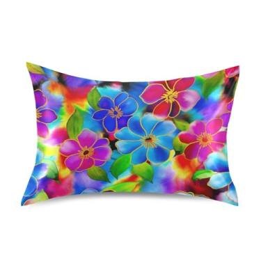 Imagem de Fronhas Engraçadas Aquarela Flores Azul Cetim Colorido Padrão Queen King Fronha Refrigerante Extra Macia Cama Queen Size 76 cm x 50 cm