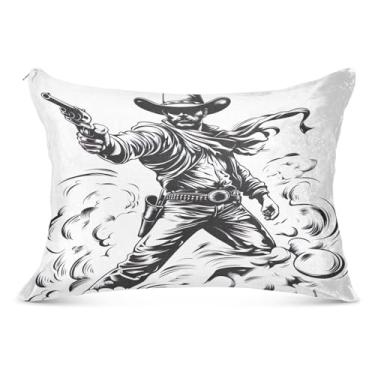 Imagem de Capa de travesseiro cowboy preto e branco respirável Queen travesseiro 50 x 101 cm