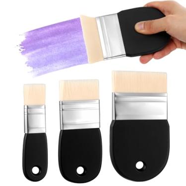 Imagem de DOPENSPI 3 pincéis de tinta planos, pincéis de cerdas de nylon com cabo de bétula para pintura a óleo acrílica, aquarela, uso profissional (1/2/3 polegada)