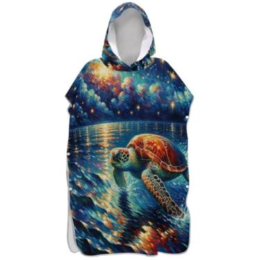 Imagem de Joisal Roupão para adultos, poncho de surfe, toalha de natação com capuz, absorvente masculino e feminino, poncho com capuz, céu estrelado, tartaruga