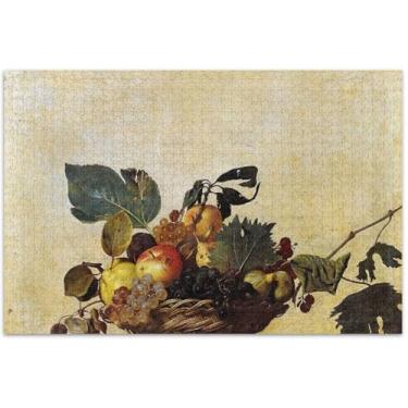 Imagem de Caravaggio Cesta de pintura quebra-cabeça de frutas 500 peças presentes adultos para amantes de quebra-cabeça duro pintura de paisagem, 51 x 35 centímetros
