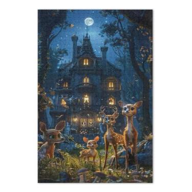 Imagem de Quebra-cabeças de castelo de cervos 1000 peças, quebra-cabeças de fantasia para adultos com letras nas costas
