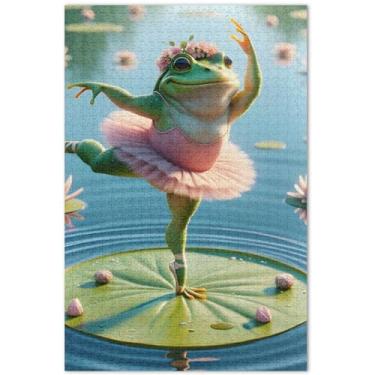 Imagem de Quebra-cabeça engraçado sapo bailarino animal 500 peças para adultos presentes elefantes brancos presentes personalizado mordaça presente quebra-cabeça paisagem arte decoração, 50 x 37 centímetros