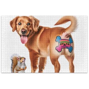 Imagem de Quebra-cabeça de cachorro engraçado tatuagem para adultos 500 peças arte animal flor difícil quebra-cabeças jogo puzzle presentes